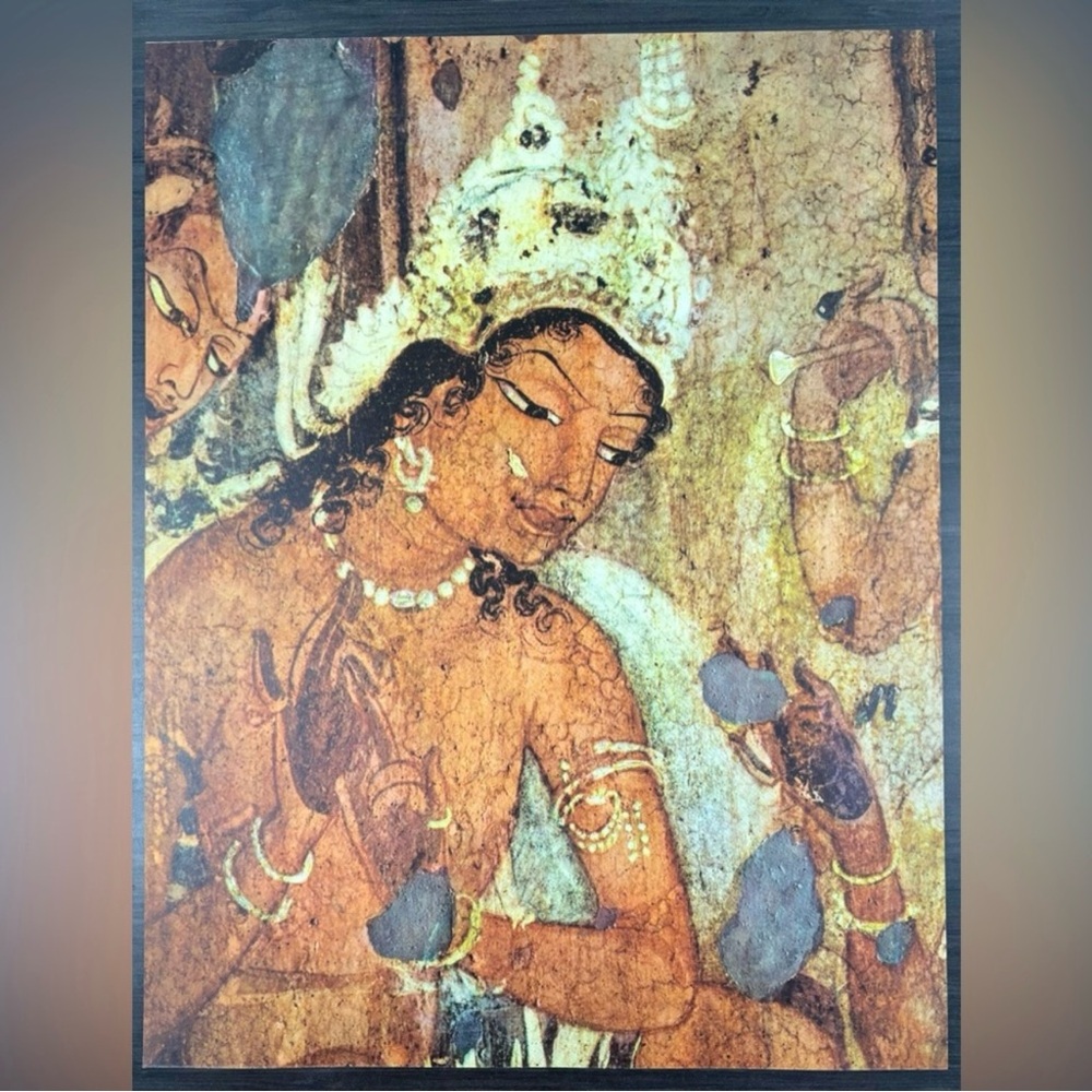 King, palace Original Antique Vintage Fine Art INDIA Print Poster Ajanta Caves